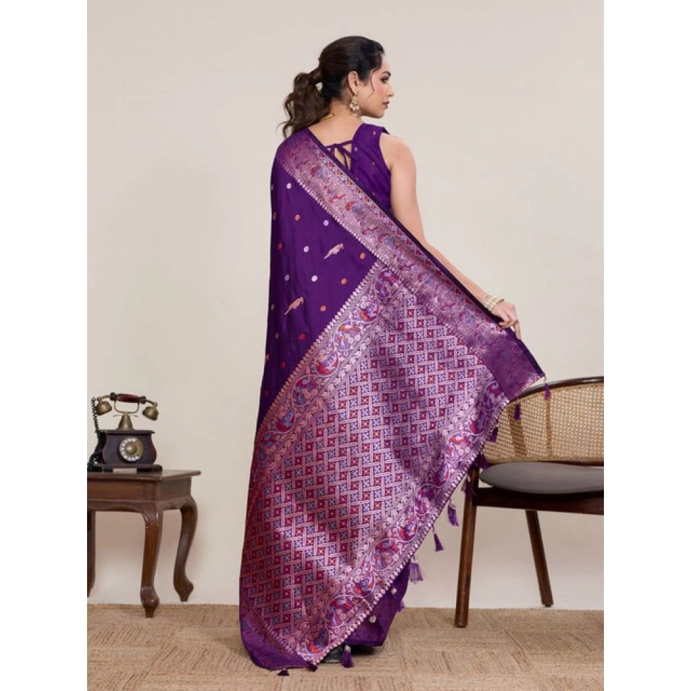 Generic Women's Jacquard Woven Saree With Unstitched Blouse 5.5MtrÂ (Purple)