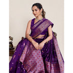 Generic Women's Jacquard Woven Saree With Unstitched Blouse 5.5MtrÂ (Purple)