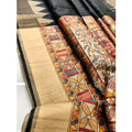  Women's Tussar Silk Madhubani Saree With Unstitched Blouse 5.5MtrÂ (Black)