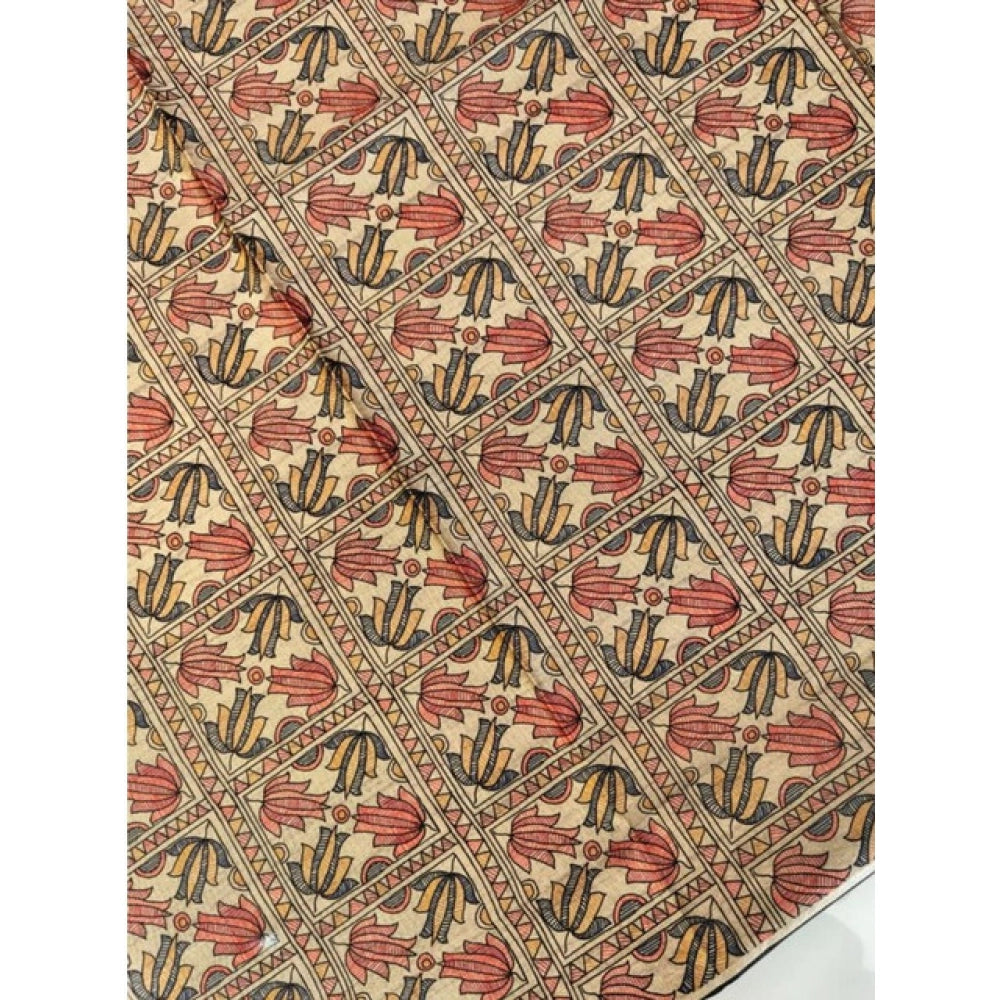 Generic Women's Tussar Silk Madhubani Saree With Unstitched Blouse 5.5MtrÂ (Black)
