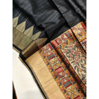 Generic Women's Tussar Silk Madhubani Saree With Unstitched Blouse 5.5MtrÂ (Black)