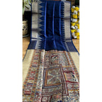 Generic Women's Tussar Silk Madhubani Saree With Unstitched Blouse 5.5MtrÂ (Blue)