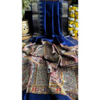 Generic Women's Tussar Silk Madhubani Saree With Unstitched Blouse 5.5MtrÂ (Blue)