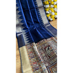 Generic Women's Tussar Silk Madhubani Saree With Unstitched Blouse 5.5MtrÂ (Blue)