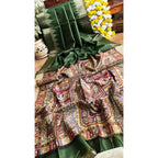Generic Women's Tussar Silk Madhubani Saree With Unstitched Blouse 5.5MtrÂ (Green)