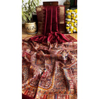 Generic Women's Tussar Silk Madhubani Saree With Unstitched Blouse 5.5MtrÂ (Maroon)