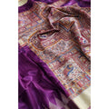  Women's Tussar Silk Madhubani Saree With Unstitched Blouse 5.5MtrÂ (Purple)