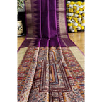 Generic Women's Tussar Silk Madhubani Saree With Unstitched Blouse 5.5MtrÂ (Purple)