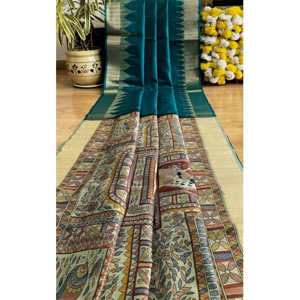 Generic Women's Tussar Silk Madhubani Saree With Unstitched Blouse 5.5MtrÂ (Rama)