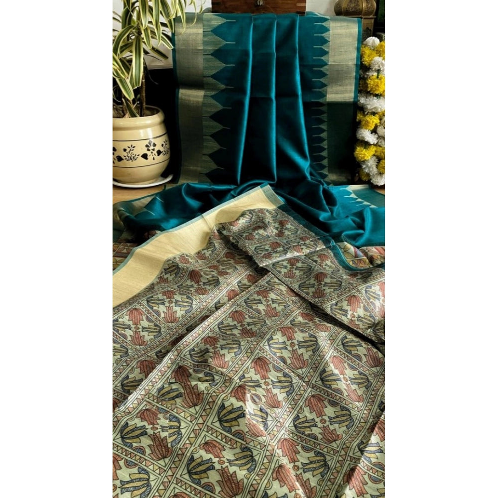 Generic Women's Tussar Silk Madhubani Saree With Unstitched Blouse 5.5MtrÂ (Rama)