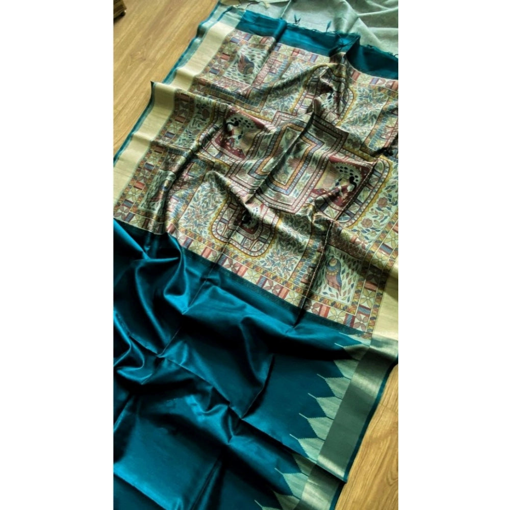Generic Women's Tussar Silk Madhubani Saree With Unstitched Blouse 5.5MtrÂ (Rama)