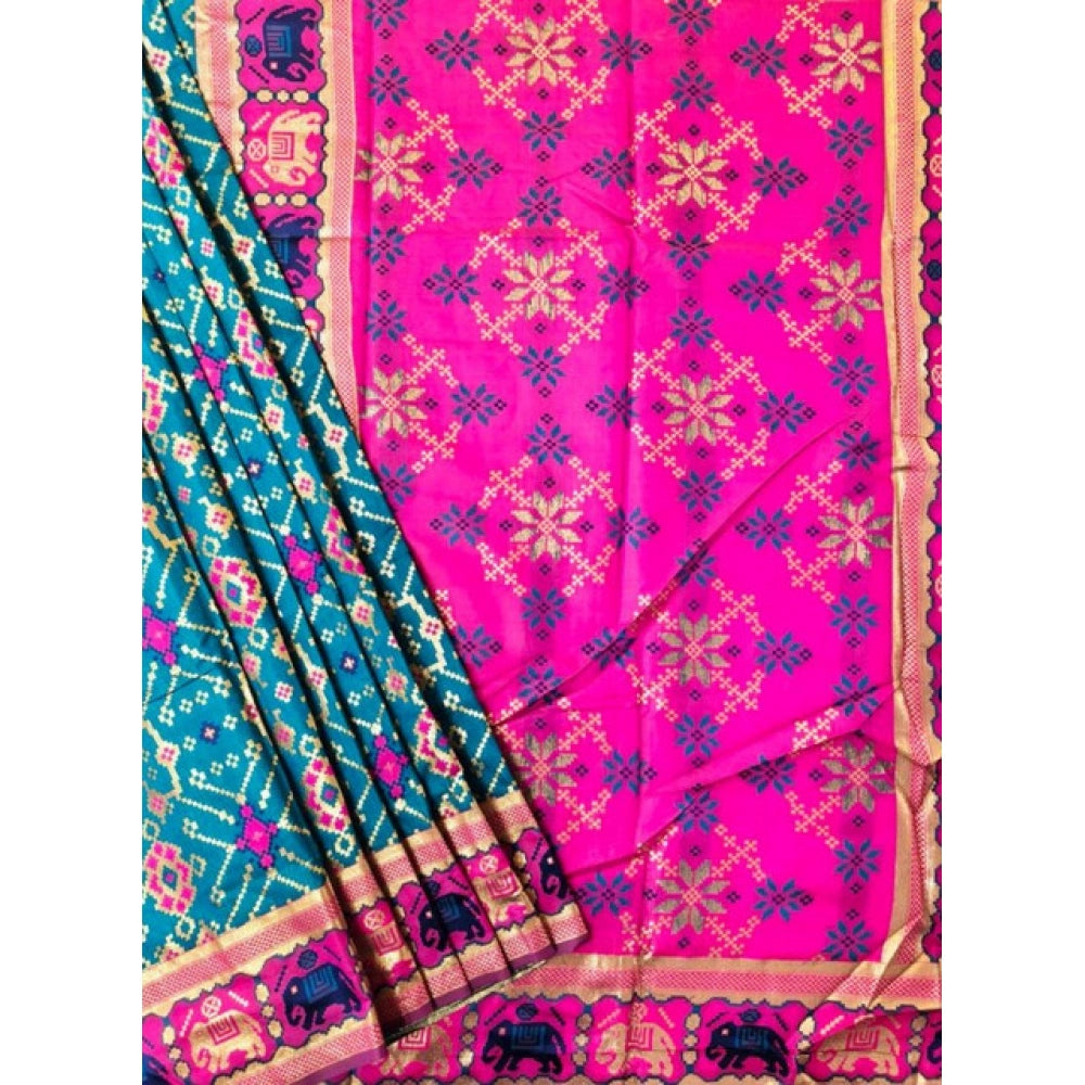 Generic Women's Patola Silk Meena And Zari Woven Saree With Unstitched Blouse 5.5MtrÂ (Blue)