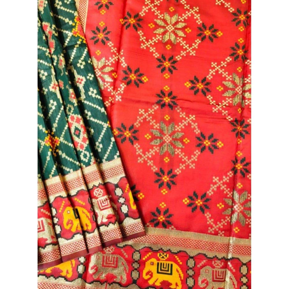 Generic Women's Patola Silk Meena And Zari Woven Saree With Unstitched Blouse 5.5MtrÂ (Blue)