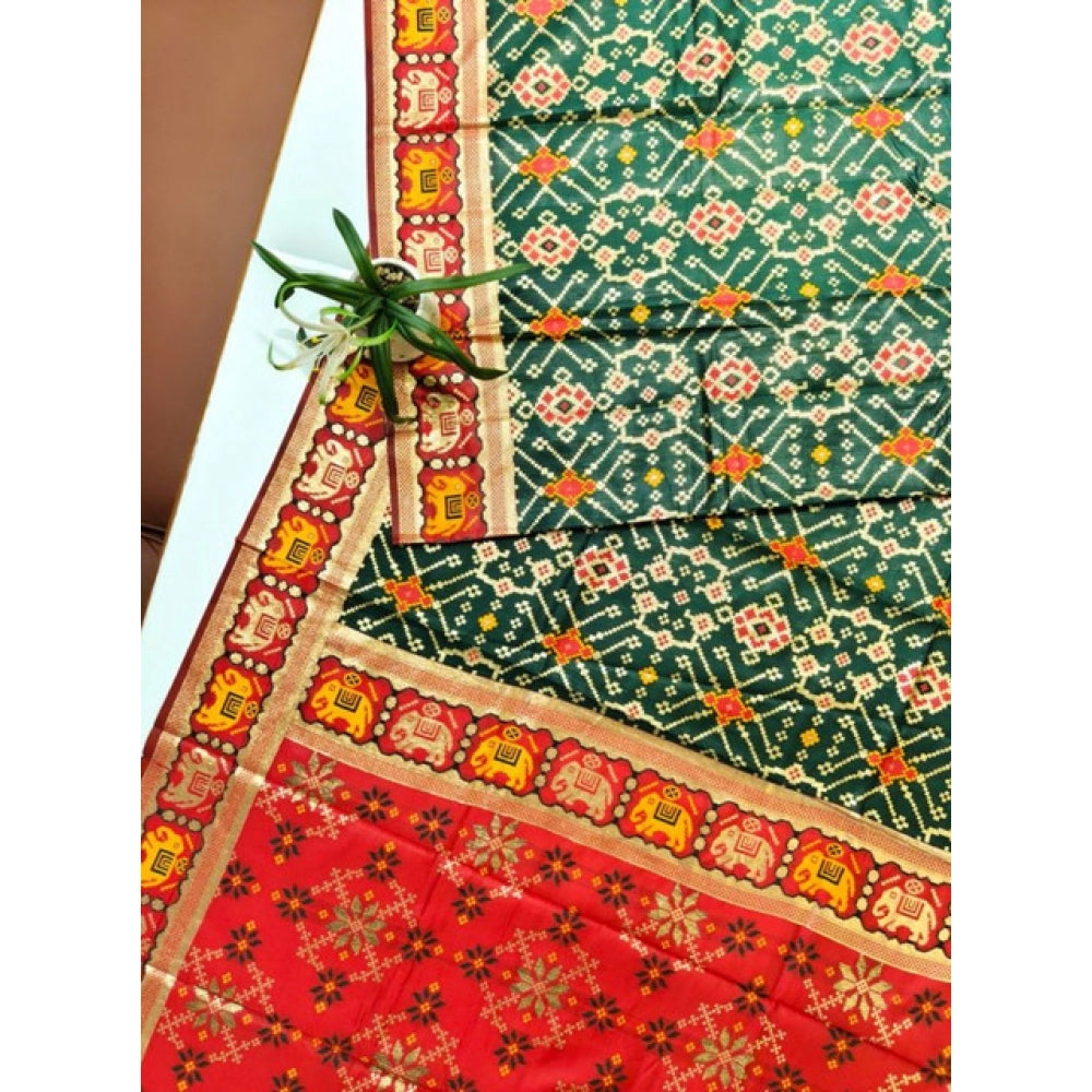 Generic Women's Patola Silk Meena And Zari Woven Saree With Unstitched Blouse 5.5MtrÂ (Green)