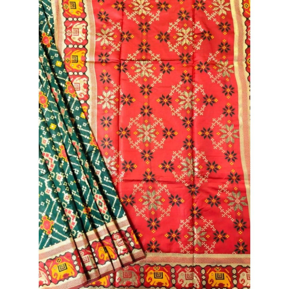 Generic Women's Patola Silk Meena And Zari Woven Saree With Unstitched Blouse 5.5MtrÂ (Green)