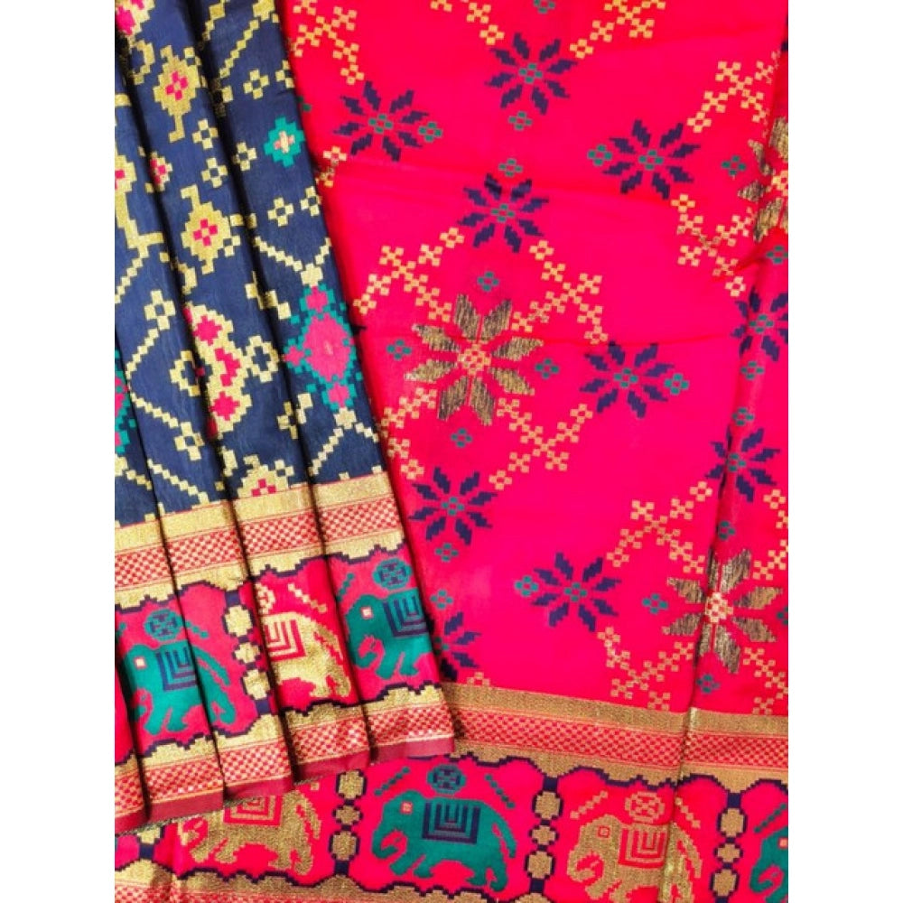 Generic Women's Patola Silk Meena And Zari Woven Saree With Unstitched Blouse 5.5MtrÂ (Green)