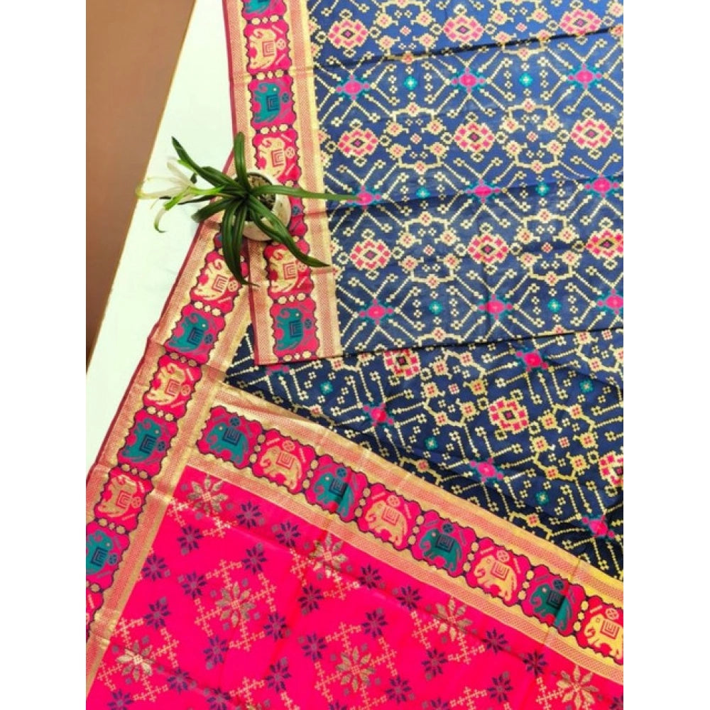 Generic Women's Patola Silk Meena And Zari Woven Saree With Unstitched Blouse 5.5MtrÂ (Navy)