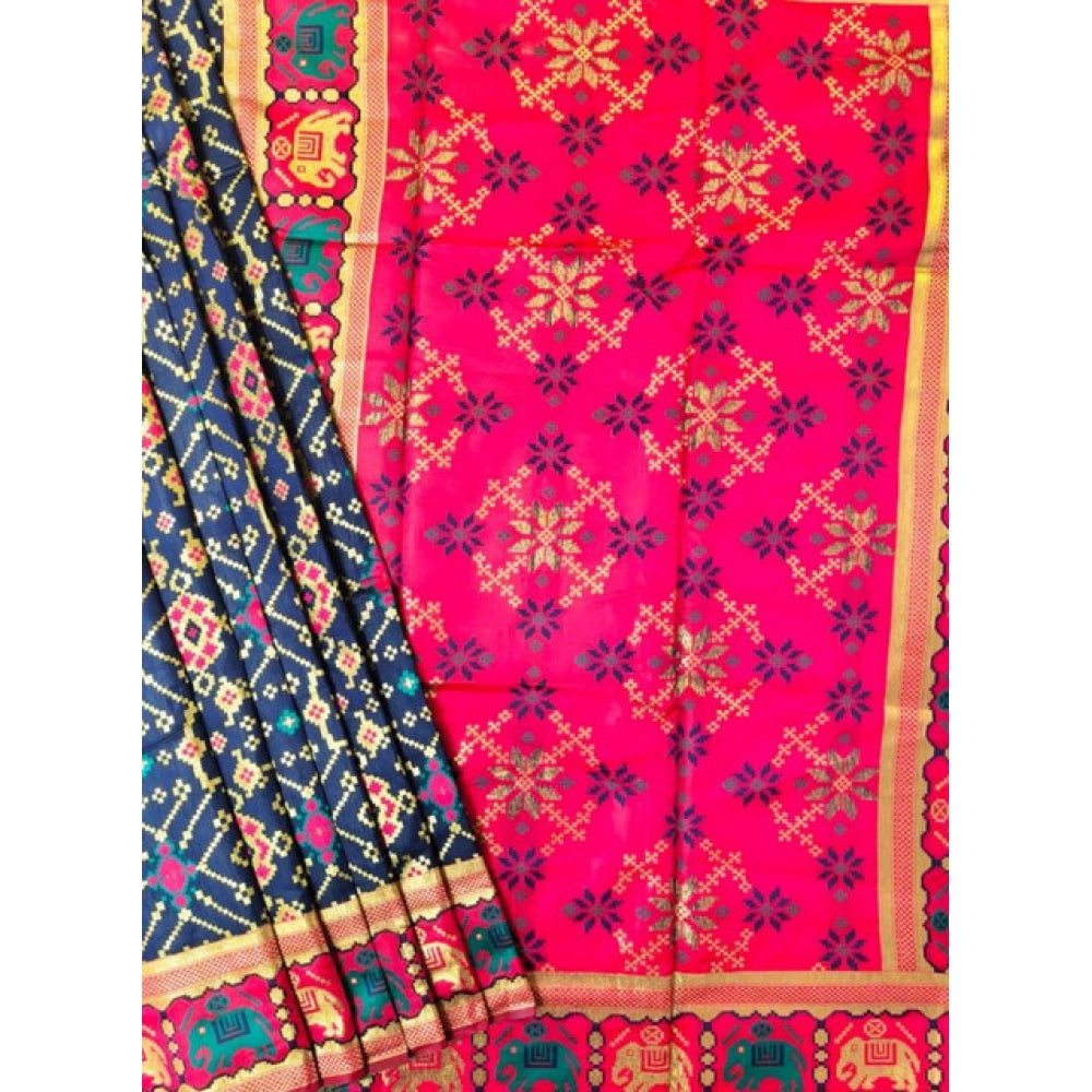 Generic Women's Patola Silk Meena And Zari Woven Saree With Unstitched Blouse 5.5MtrÂ (Green)