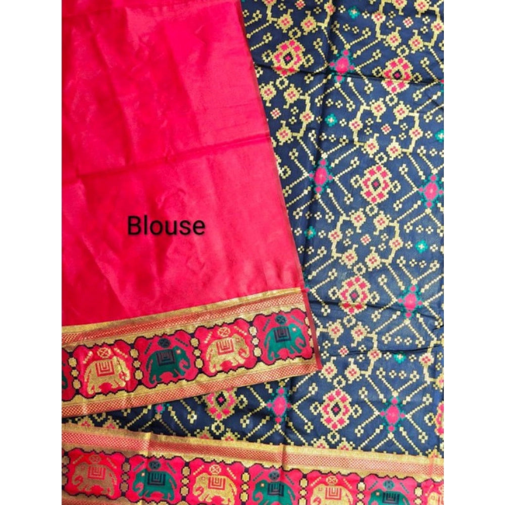 Generic Women's Patola Silk Meena And Zari Woven Saree With Unstitched Blouse 5.5MtrÂ (Navy)