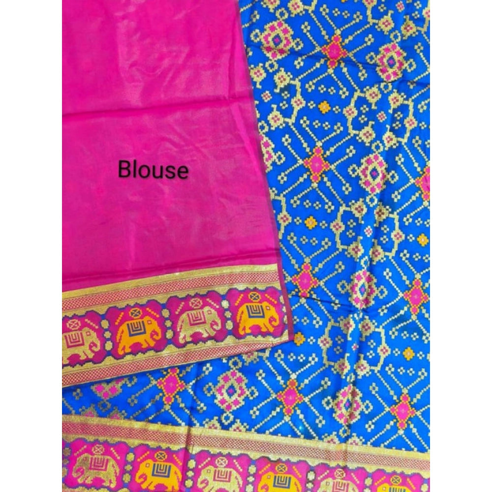 Generic Women's Patola Silk Meena And Zari Woven Saree With Unstitched Blouse 5.5MtrÂ (Pink)