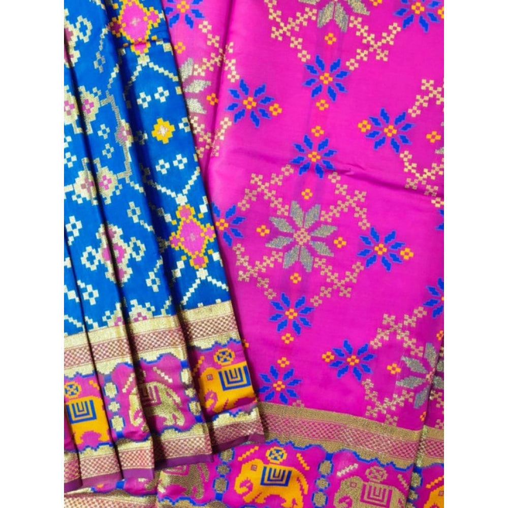 Generic Women's Patola Silk Meena And Zari Woven Saree With Unstitched Blouse 5.5MtrÂ (Pink)