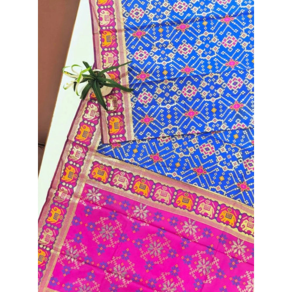 Generic Women's Patola Silk Meena And Zari Woven Saree With Unstitched Blouse 5.5MtrÂ (Pink)