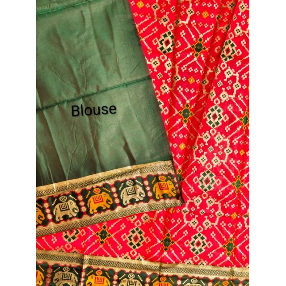 Generic Women's Patola Silk Meena And Zari Woven Saree With Unstitched Blouse 5.5MtrÂ (Red)