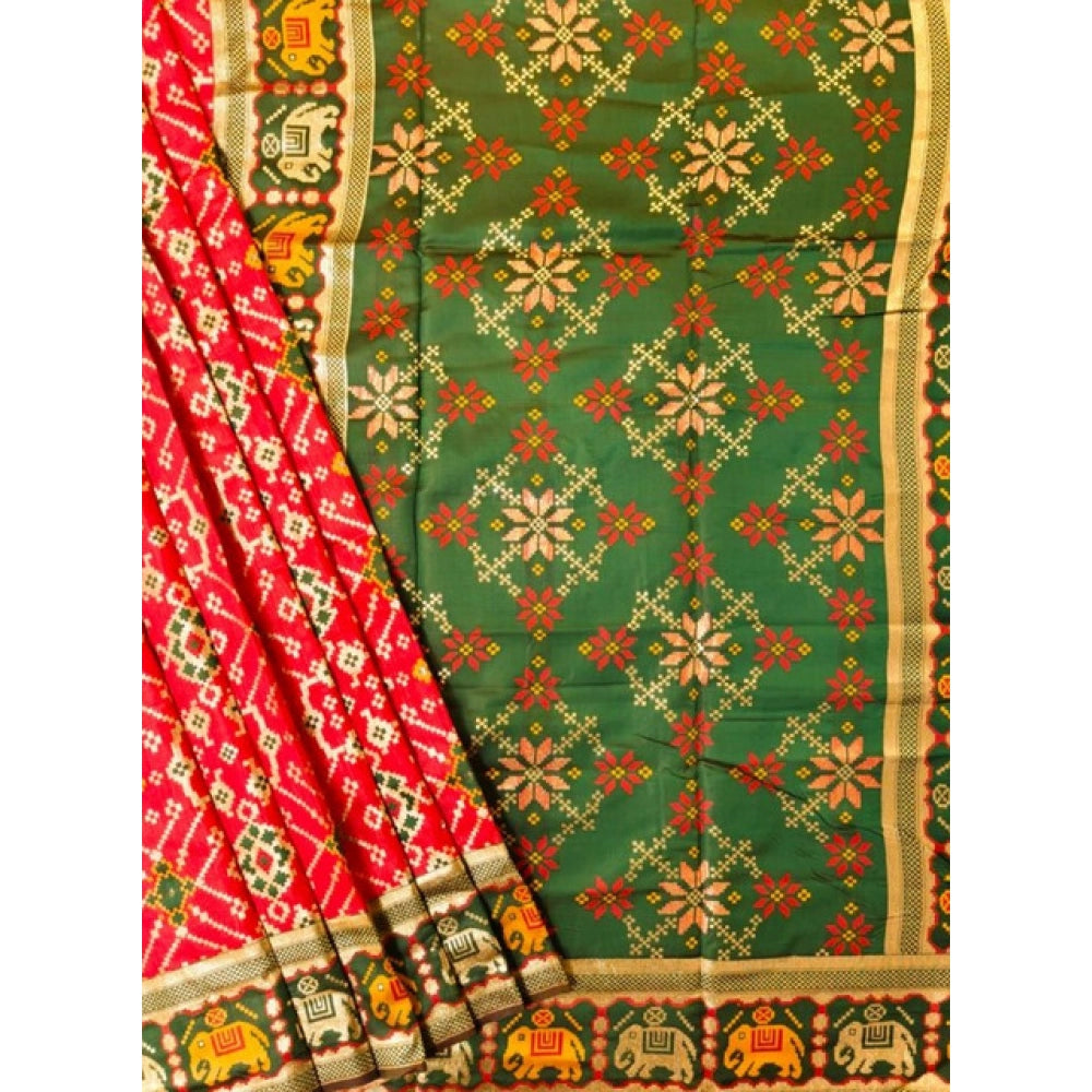 Generic Women's Patola Silk Meena And Zari Woven Saree With Unstitched Blouse 5.5MtrÂ (Red)