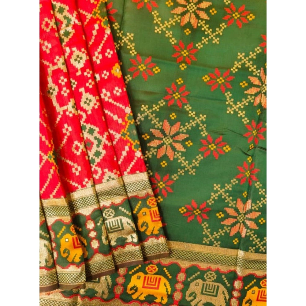 Generic Women's Patola Silk Meena And Zari Woven Saree With Unstitched Blouse 5.5MtrÂ (Red)