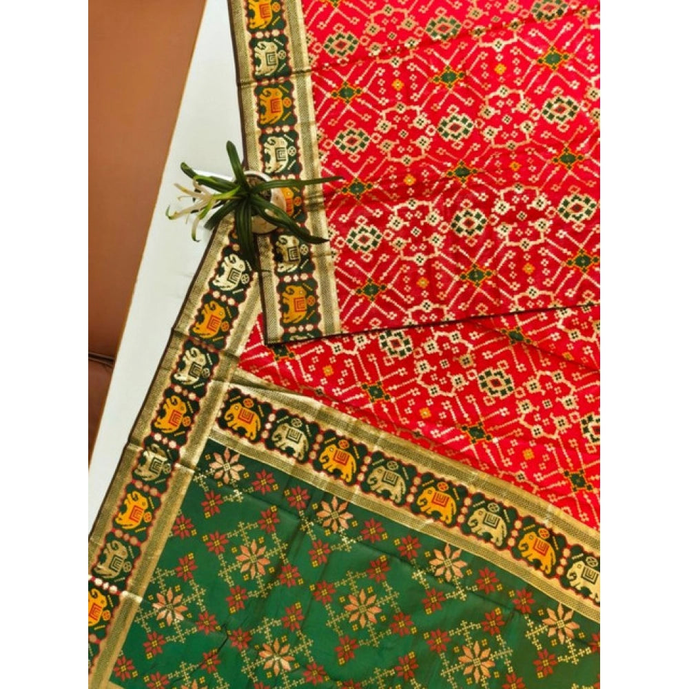 Generic Women's Patola Silk Meena And Zari Woven Saree With Unstitched Blouse 5.5MtrÂ (Red)