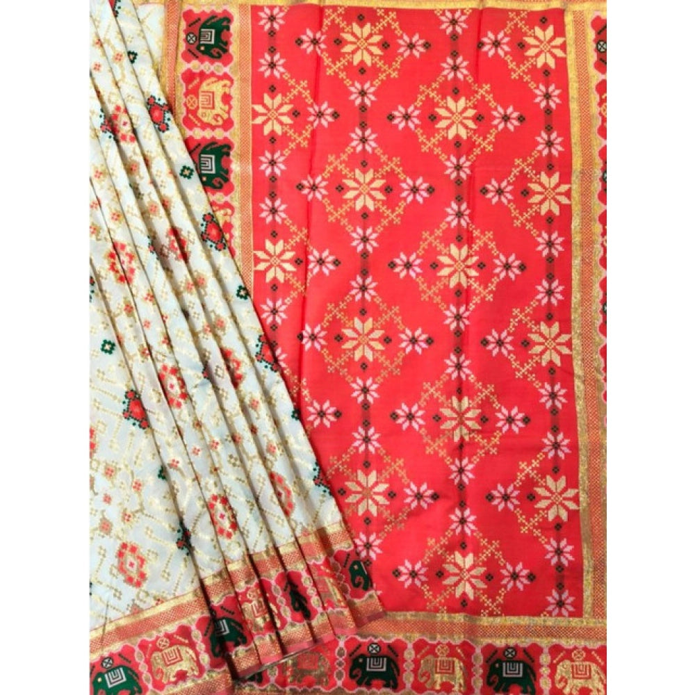 Generic Women's Patola Silk Meena And Zari Woven Saree With Unstitched Blouse 5.5MtrÂ (White)