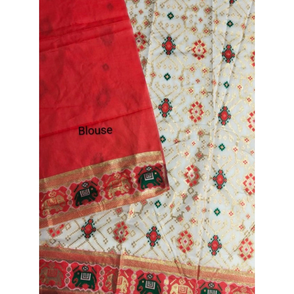 Generic Women's Patola Silk Meena And Zari Woven Saree With Unstitched Blouse 5.5MtrÂ (White)