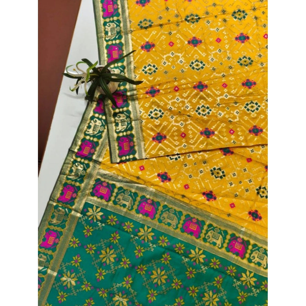 Generic Women's Patola Silk Meena And Zari Woven Saree With Unstitched Blouse 5.5MtrÂ (Yellow)