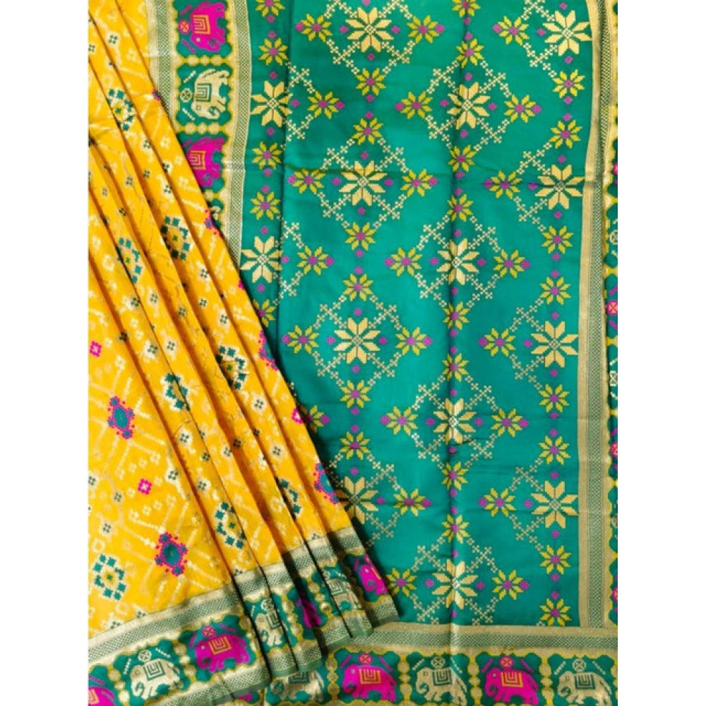 Generic Women's Patola Silk Meena And Zari Woven Saree With Unstitched Blouse 5.5MtrÂ (Yellow)