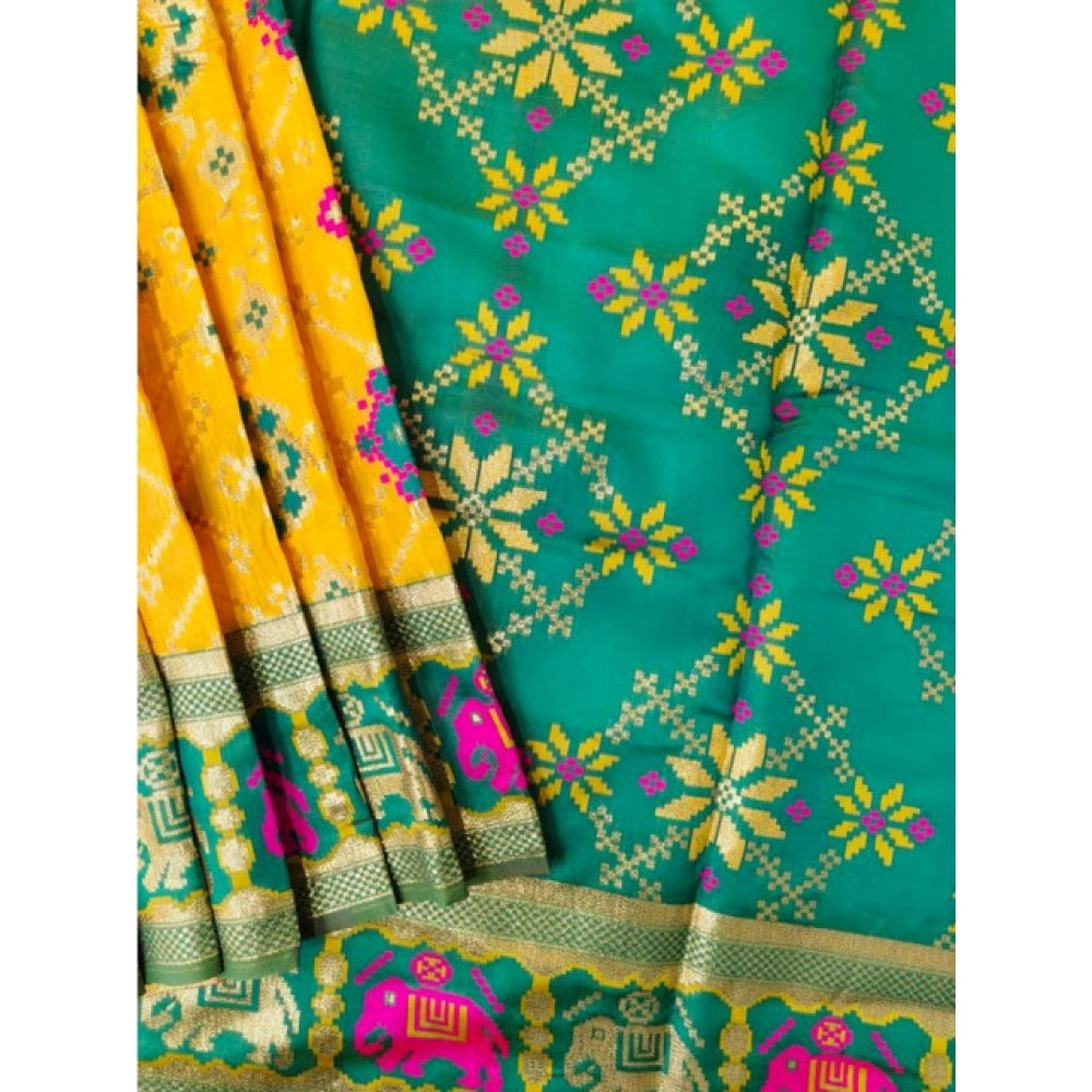 Generic Women's Patola Silk Meena And Zari Woven Saree With Unstitched Blouse 5.5MtrÂ (Yellow)