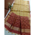  Women's Raw Silk Ikkat Saree With Unstitched Blouse 5.5MtrÂ (Beige)