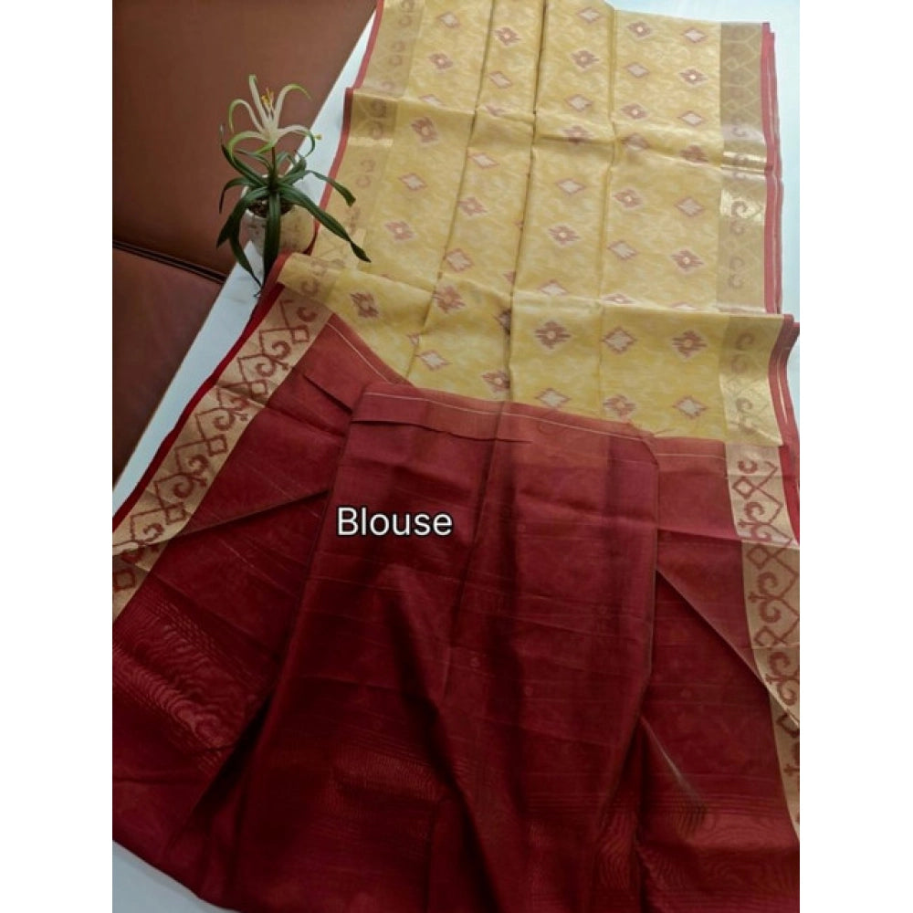 Generic Women's Raw Silk Ikkat Saree With Unstitched Blouse 5.5MtrÂ (Beige)