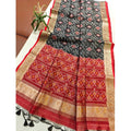  Women's Raw Silk Ikkat Saree With Unstitched Blouse 5.5MtrÂ (Black)