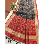 Generic Women's Raw Silk Ikkat Saree With Unstitched Blouse 5.5MtrÂ (Black)