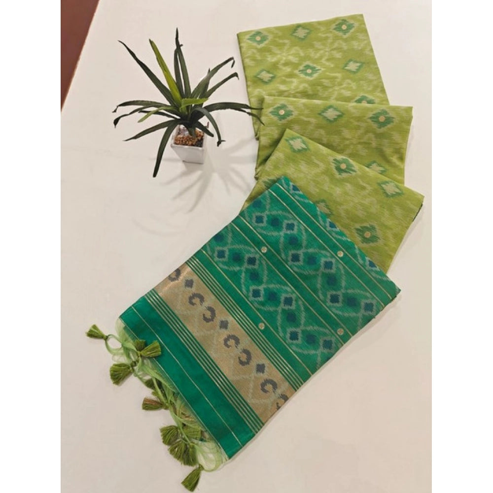 Generic Women's Raw Silk Ikkat Saree With Unstitched Blouse 5.5MtrÂ (Green)