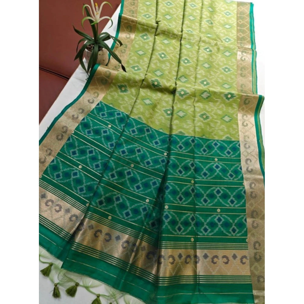 Generic Women's Raw Silk Ikkat Saree With Unstitched Blouse 5.5MtrÂ (Green)