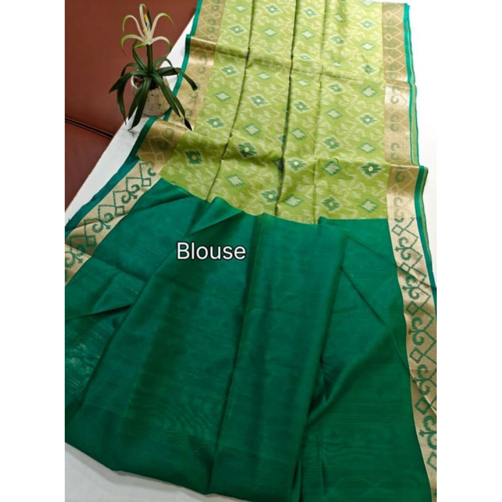 Generic Women's Raw Silk Ikkat Saree With Unstitched Blouse 5.5MtrÂ (Green)