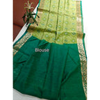 Generic Women's Raw Silk Ikkat Saree With Unstitched Blouse 5.5MtrÂ (Green)