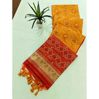 Generic Women's Raw Silk Ikkat Saree With Unstitched Blouse 5.5MtrÂ (Mustard)