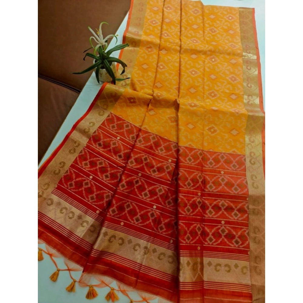 Generic Women's Raw Silk Ikkat Saree With Unstitched Blouse 5.5MtrÂ (Mustard)