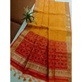  Women's Raw Silk Ikkat Saree With Unstitched Blouse 5.5MtrÂ (Mustard)