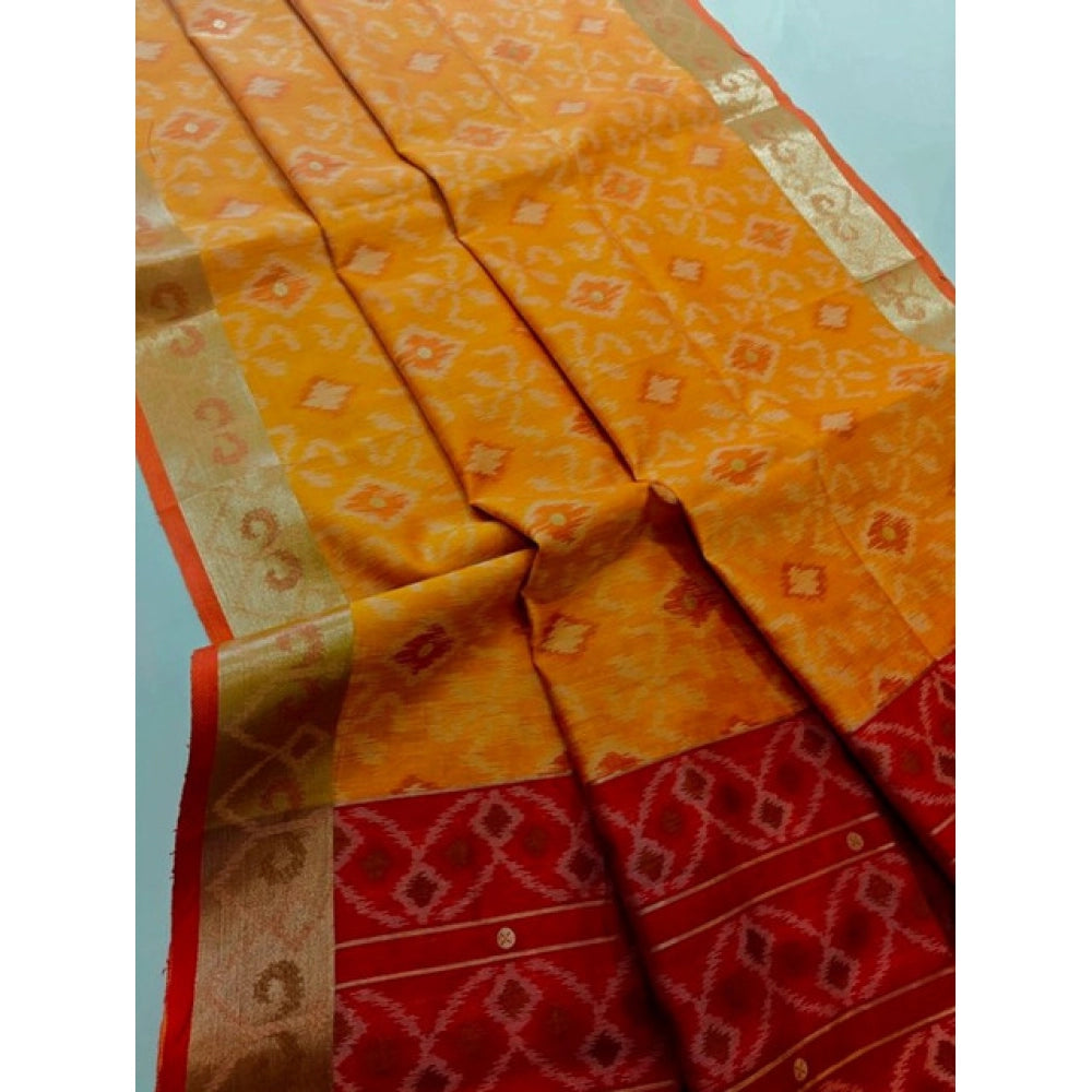Generic Women's Raw Silk Ikkat Saree With Unstitched Blouse 5.5MtrÂ (Mustard)