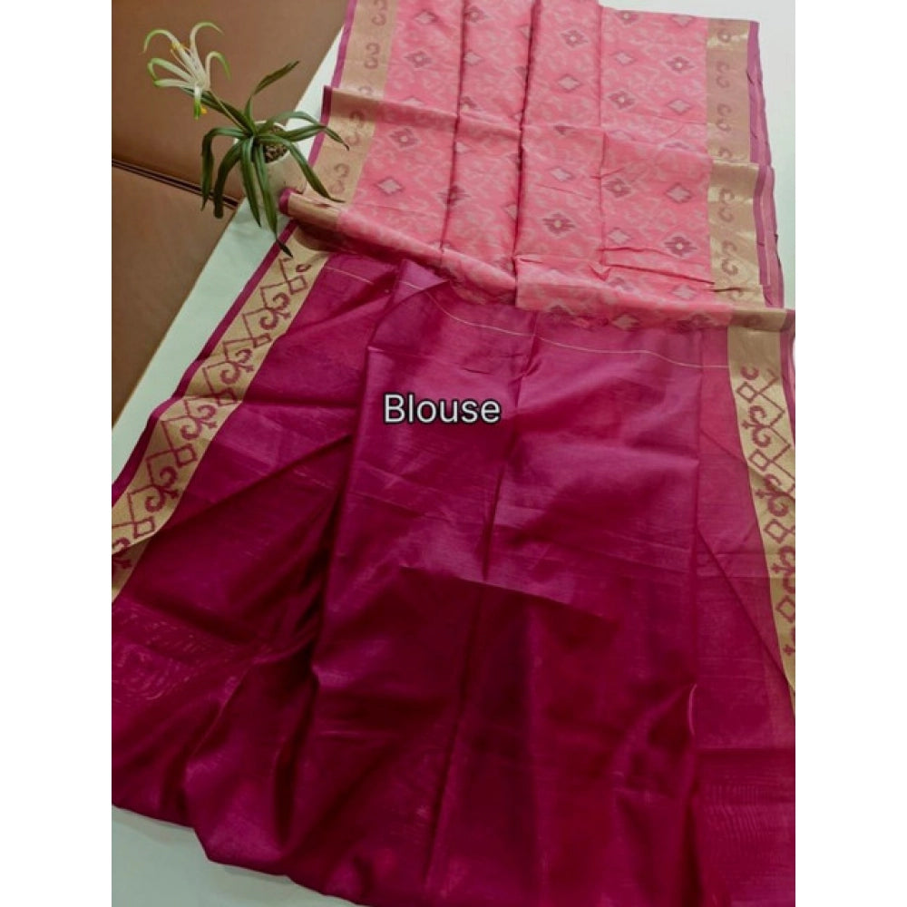 Generic Women's Raw Silk Ikkat Saree With Unstitched Blouse 5.5MtrÂ (Pink)