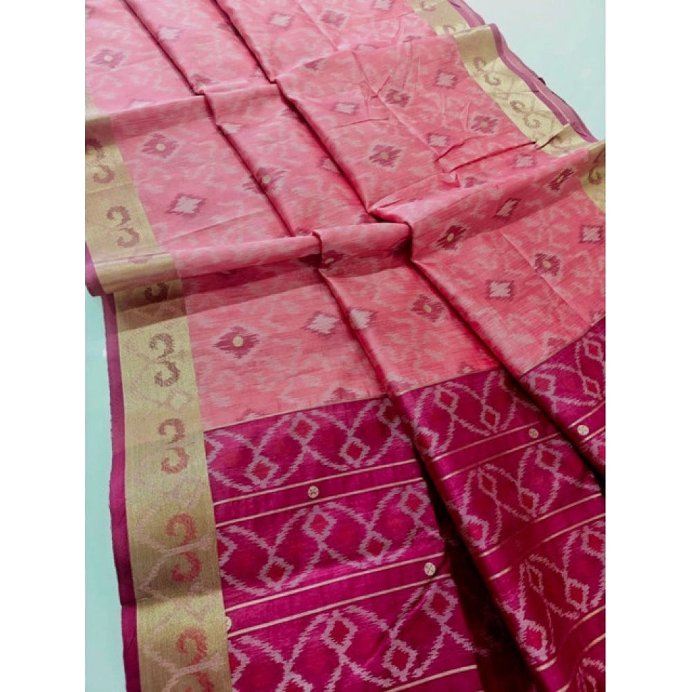 Generic Women's Raw Silk Ikkat Saree With Unstitched Blouse 5.5MtrÂ (Pink)