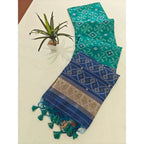 Generic Women's Raw Silk Ikkat Saree With Unstitched Blouse 5.5MtrÂ (Sky Blue)